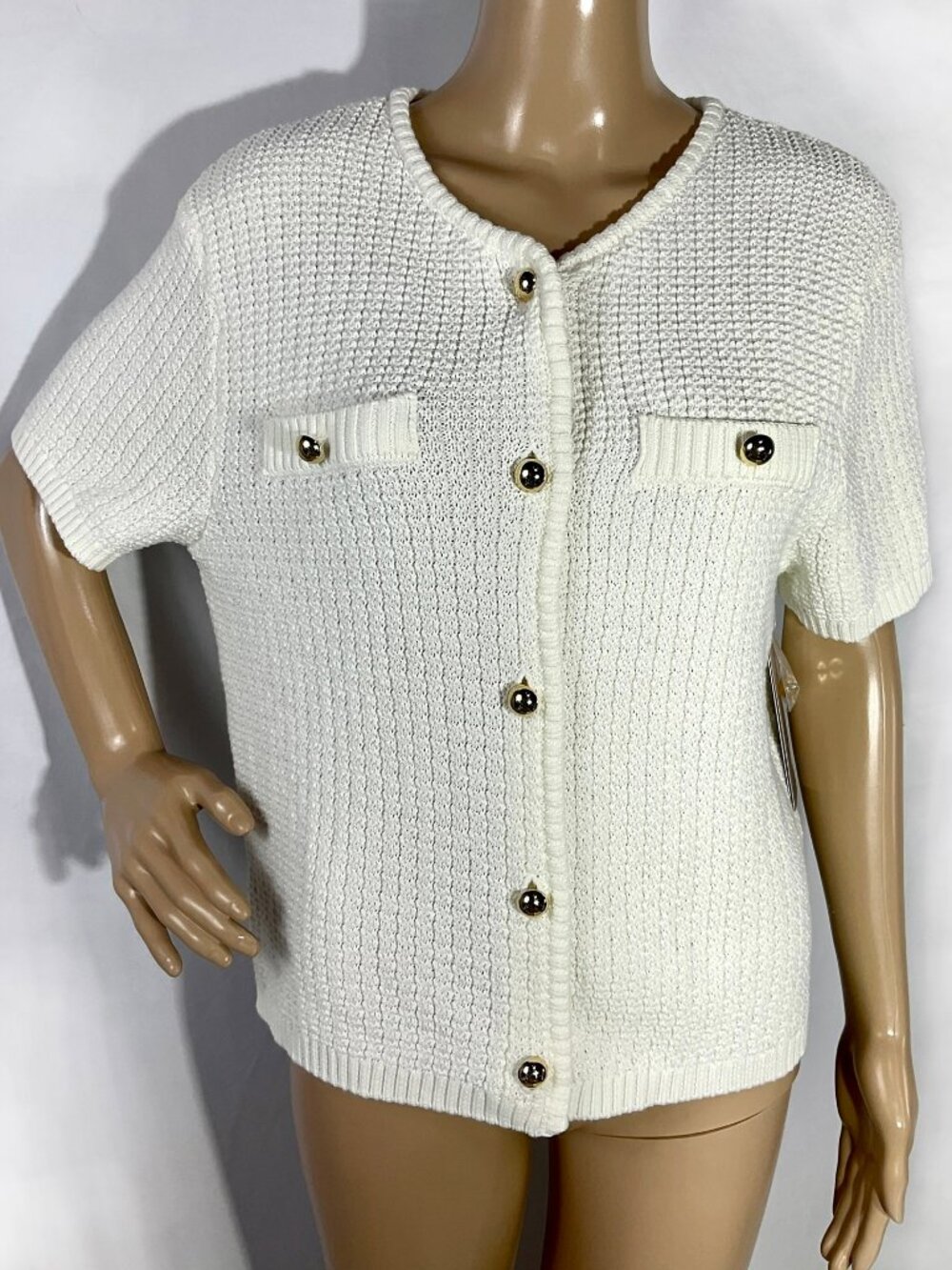 NWT French Connection Sz L Cardigan Sweater Short Sleeve Womens Cream